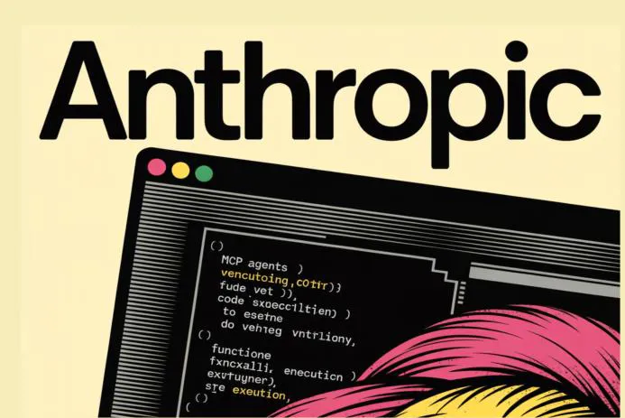 An artistic representation featuring programming code on a computer screen, highlighting the term 'Anthropic'.