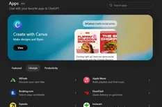 Screenshot of the ChatGPT apps interface featuring Canva for creating designs and flyers, along with other lifestyle and productivity apps.