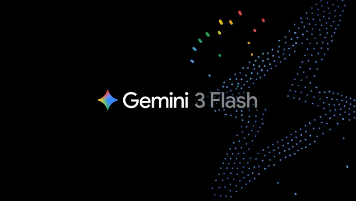 Gemini 3 Flash logo featuring a colorful star and abstract dot design on a black background
