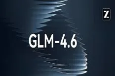 Visual representation of GLM 4.6 with dynamic wave patterns and modern branding.