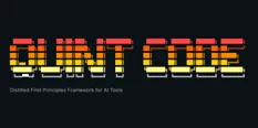 A stylized graphic featuring the text 'QUANT CODE' accompanied by the phrase 'Distilled First Principles Framework for AI Tools' on a dark background.