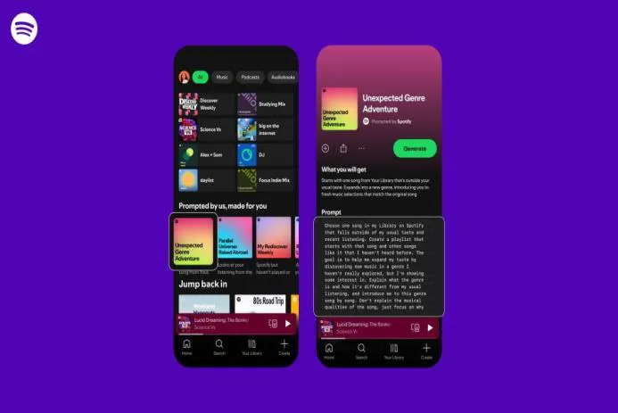Screenshot of Spotify app showcasing the 'Unexpected Genre Adventure' feature, designed to explore new music outside user’s usual tastes.