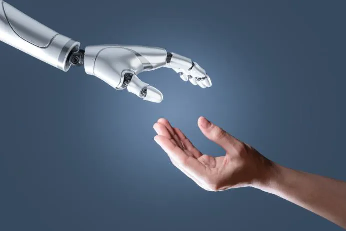 ai robot handshake human collaboration futuristic concept